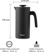 Tiken Black French Press Coffee Maker AND Black Insulated Tumbler, Stainless Steel Coffee Maker - Image 2