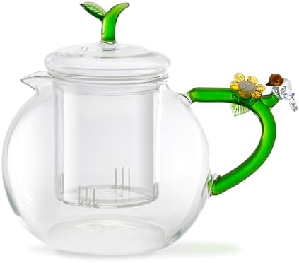 Qualia Glass Botanical Tea Pot Green, Hand Blown Teapot, Unique Teapot, Gift For Her by QualiaGlass