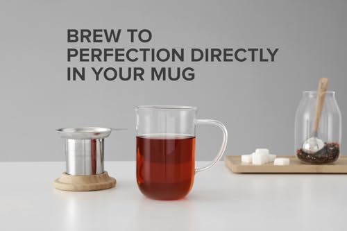 VIVA Minima Balance Glass Tea Cup with Infuser and Lid, 17oz, Clear Bamboo - Image 3