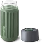 BLACK + BLUM Glass Travel Cup | Durable, Lightweight On-the-Go Tumbler, Lid Lock, Leak-proof - Perfect for Hot & Cold Drinks | Fits in Bike Bottle Cages & Car Cup Holders | Olive, 11 oz / 340ml - Image 4