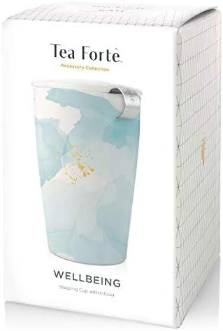 Tea Forte Double-Walled Ceramic Kati Cup, Removable Stainless Steel Infuser Basket and Lid, Steeps 12 oz Loose Leaf Tea, Dishwasher & Microwave Safe, Wellbeing Tea - Image 2
