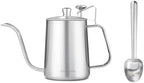 Easyworkz Gage Gooseneck Pour Over Coffee Kettle 20 oz with Thermometer Stainless Steel Hand Drip Coffee Pot, Silver, Bundled with Stainless Steel Long Hollow Handle Coffee Scoop,7g, Brushed Silver by Easyworkz