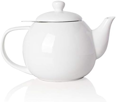 Sweejar Ceramic Tea Pots,30OZ Porcelain Teapot with Infuser(White) by Sweejarco1949