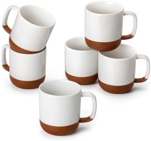 MALACASA Ceramic 16oz Coffee Mugs Set of 6, Khaki White by MALACASA