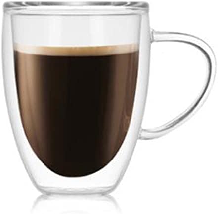 Double Wall Glass Coffee Cup, Insulated Tea, Café, Milk Mug (2-piece pack) (350ml, Greentea) by ACEVER--LivewithSmile