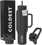 Coldest Tumbler with Handle and Straw - 100% Leak Proof Insulated Tumbler with Lid and Straw (3 Lids) - Stainless Steel Tumblers for Women & Men - Cup Holder Friendly Base, 46 oz (Stealth Black) by Coldest