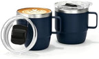 6 oz Stackable Mug, Stainless Steel cup with handle, Vacuum Insulated Espresso/Coffee Mug, shot Glass Set for 2-Piece Set for Coffee, Spirits, Wine, Tea-Navy by ZREGGUR