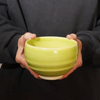 Kyoto Kiyomizu-yaki Earthenware Matcha Bowl - Rokuro Suji – 20.2 fl oz Charming Form, Lead-Free, Gift Box Included - Ideal for Tea and Café au Lait Made in Japan (Yellow Green) - Image 5