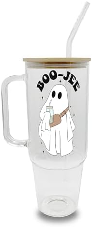 Sip-Sip Hooray! Boo-Jee Halloween 40oz Glass Tumbler with Lid and Straw, Spooky Season Iced Coffee Cup, Halloween for Her, Cute Ghost Drinkware by Sip-SipHooray