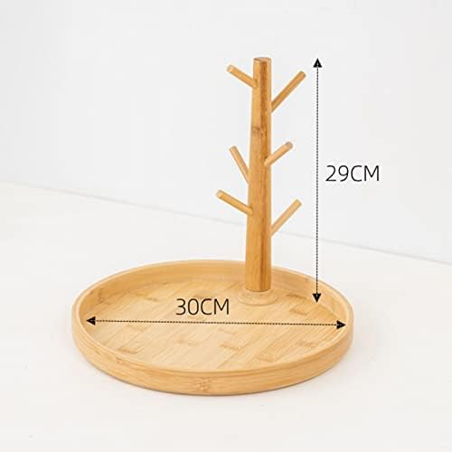 LIU- Bamboo Mug Holder with 6 Hooks,Round Storage Tray for Storing Coffee Pods, Tea Bag and Kettle，Countertop Cups Holder Rack, for Counter Bar - Image 6
