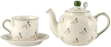 London Pottery Porcelain Coffee Cup with Saucer 220ml/7.4oz, British Teacup Set for Latte, Cappuccino, Espresso, Tea Party Wedding Birthday Housewarming Gift (Duck，Cup and Saucer, 220ml) - Image 2