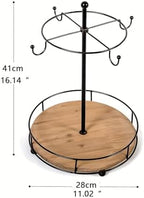 Farmhouse Coffee Mug Holder Tree with Wood Tray, Vintage Countertop Mug Rack, 4-Mug Holder, Rustic Coffee Cup Holder Tree, Tea Cup Storage Stand for Bar Kitchen Counter,Black - Image 3