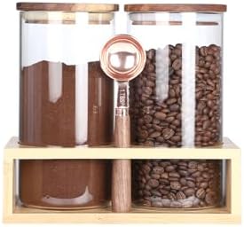 KKC HOME ACCENTS Glass Jars with Bamboo Stand & Spoon - 39oz 2 Pack by KKCHOMEACCENTSGmbH