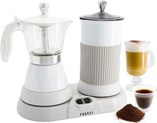 FUOCCI Electric Moka Pot with Milk Frother, Espresso Maker, 3-Cup White by FUOCCI