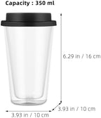 Glass Coffee Cup 350ml Black with Silicone Lid, Double Wall - Image 2