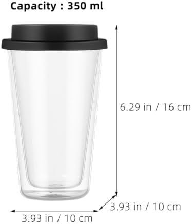 350ml Black Double Wall Glass Coffee Mug with Silicone Lid - Image 2