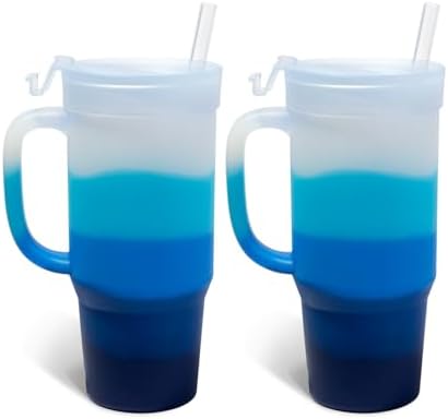 Silipint 32oz Silicone Humbler Tumbler with Handle, Flip Lid and Straw – BPA-Free, Non-Toxic, Unbreakable, Microwave, Dishwasher Safe – Perfect for Tea, Cold Water, Blizzard - Pack of 2 by Silipint