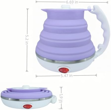 Collapsible Travel Kettle, Portable Electric Kettle, Travel Tea Kettle, Portable Water Boiler, Food Grade Silicone, Auto Shut off and Keep Warm, 110V 555ml (Purple) - Image 4