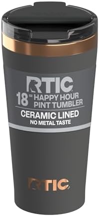 RTIC 18oz Pint Tumbler with Lid, Ceramic Lined, Light Black by RTIC