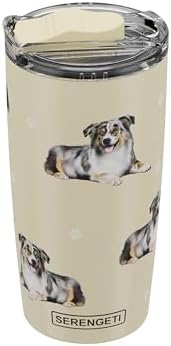 SERENGETI Australian Shepherd 20 Oz. Stainless Steel, Vacuum Insulated Tumbler with Spill Proof Lid - 3D Print - Insulated Travel mug for Hot or Cold Drinks (Australian Shepherd Tumbler) by ESPETS