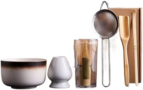 6pcs/Set Bamboo Matcha Set, Including Bowl, Tea Puller, Spoon, Whisk Stand, Strainer, Ceremony(H-05) by Unknown