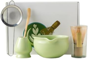 5 Pcs Matcha Whisk Set,Matcha Set Whisk and Bowl,Matcha Whisk Chasen,Japanese Complete Matcha Making Kit,Bowl with Spout,Bamboo 100 Prongs,Stainless Strainer,Home Tea Gift for Adults (light green) by Unknown