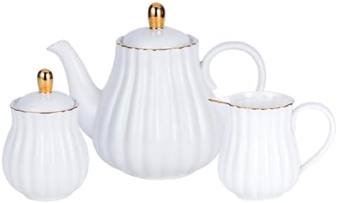 Jusalpha Fine China Pink Teapot and Creamer Sugar Bowl Set, TW (White) by Jusalpha