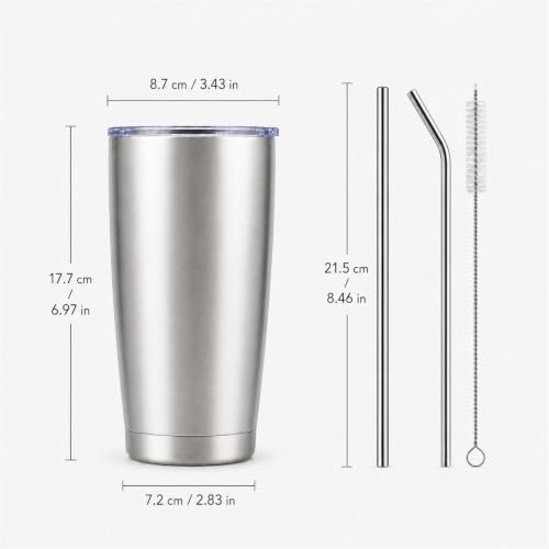 Pandance 20oz Stainless Steel Insulated Tumblers Bulk, Silver, 12 Pack - Image 3
