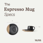 MORA Espresso Mug Set of 2 with Saucers, 4 oz Ceramic Cups for Espresso and Small Coffee Moments, Microwave and Dishwasher Safe - Liquorice - Image 2