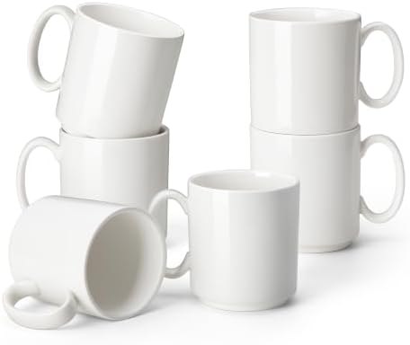 vancasso Porcelain Coffee Mugs Set of 6, 16 oz Coffee Cups for Latte, Cappuccino, Tea & Hot Cocoa, Modern Minimalist Mug Set for Home & Office, Microwave & Dishwasher Safe, White by vancasso
