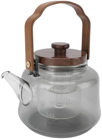 Jeffergarden 1000ml Glass Teapot with Removable Infuser, High Borosilicate Tea Kettle with Walnut Handle and 304 Stainless Steel Lid, for Electric Ceramic Stove Home Tea House Office - Image 2