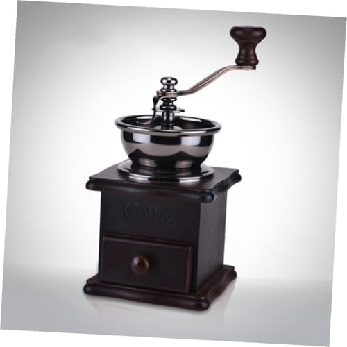 Vintage Style Manual Coffee Grinder Wooden Burr Mill Hand Coffee Beans Grinding Machine with Ceramic Burr for Home Use Dark Brown - Image 2
