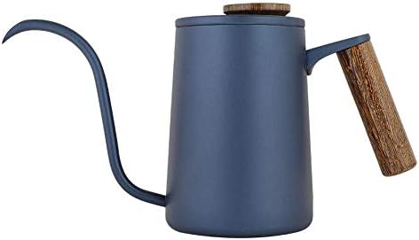 Fdit Gooseneck Coffee Kettle, Precision Pour Stovetop Drip Pot for Pour Over Tea 304 Stainless Steel Blue Wooden Handle Thermometer Lid Vent 600ml 1 Pack by Fdit