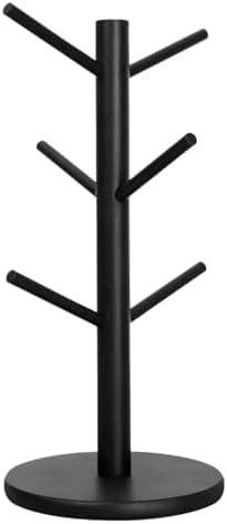 Coffee Mug Tree Stand, Black Wooden Organizer with 6 Hooks for Kitchen by Unknown