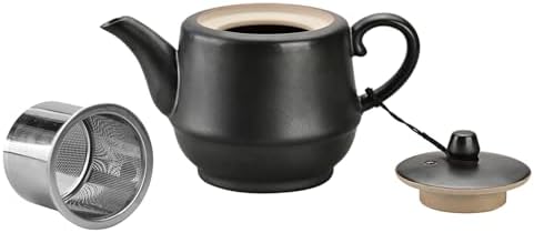 Rural Style Ceramic Teapot with Stainless Steel Infuser 16 OZ Black by NCQIXIAO