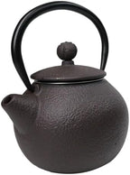 Ebros Gift Traditional Oriental Tetsubin Small Cast Iron Teapot With Enameled Interior And SS Strainer 10oz Asian Fusion Housewarming Tea Pot Accent (Dark Brown Textured) by EbrosGift