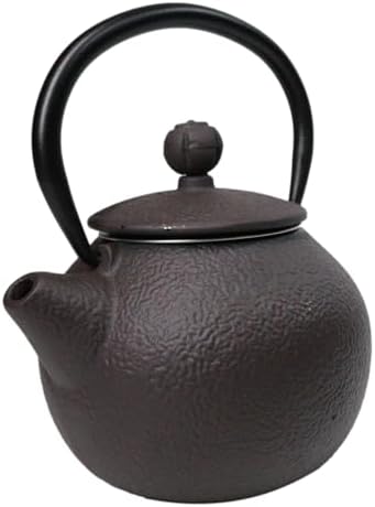 Ebros Gift Traditional Oriental Tetsubin Small Cast Iron Teapot With Enameled Interior And SS Strainer 10oz Asian Fusion Housewarming Tea Pot Accent (Dark Brown Textured) by EbrosGift