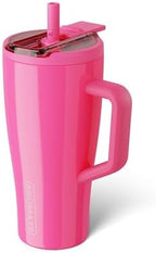 BrüMate Era Flip 30oz Tumbler with 100% Leakproof Covered Straw Lid | Hygienic Covered Straw | Insulated Stainless Steel Water Bottle with Handle | Cup Holder Friendly | BPA-Free (Neon Pink) by Br%C3%BCMate