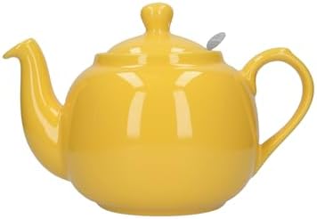 London Pottery Farmhouse 4 Cup Ceramic Teapot with Removable Infuser and Lid, Large Tea Pot with Stainless Steel Fine Mesh Strainer, 40.6 OZ / 1200ml Tea Pot for Loose Tea or Bags (Yellow) by LondonPottery