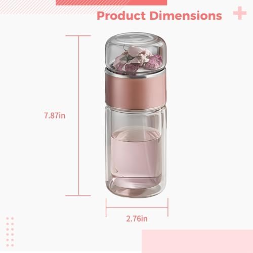 Loose Leaf Tea Infuser Bottle, 16.9 Oz Rose Gold Glass Tea Tumbler with Stainless Steel Strainer, Double-Wall Mug - Image 4