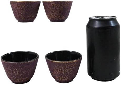 Ebros Gift Pack Of 4 Japanese Traditional Tetsubin Style Textured Surface Cast Iron Tea Cups Teacups Drinkware Tea Service Far East Decorative Accent (Burgundy Red With Gold) - Image 5