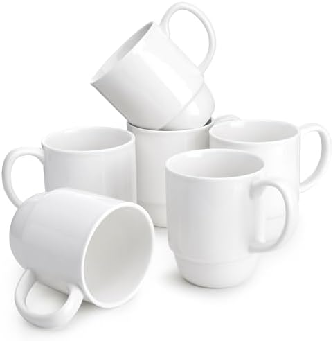 Sweese 21 Oz Large Mug Set, Porcelain Stackable Mugs Sets of 6, Coffee Cups with Handle for Coffee, Tea and Mulled Drinks, White by Sweese