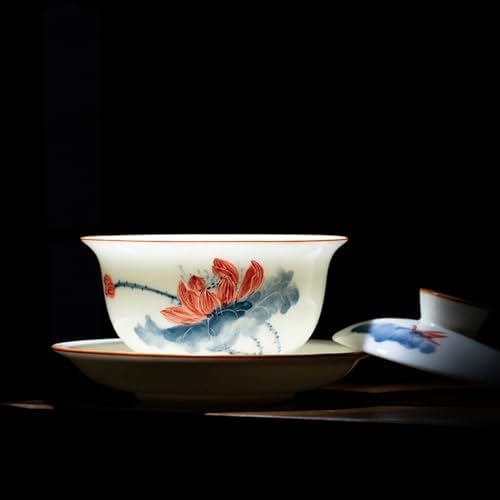 Ceramic Gaiwan Gongfu Tea Set Hand-painted Lotus Tea Cup with Lid Saucer - Image 2