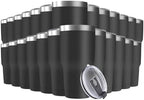 30oz Stainless Steel Travel Mug with Lid, 25 Pack Double Wall Vacuum Insulated Bulk Tumbler, Powder Coated Coffee Cup Suitable for Vehicle Cup Holders (Black) by Deitybless