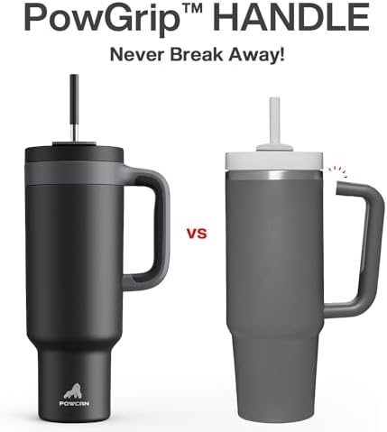 POWCAN 50 oz Tumbler with Handle, 2-in-1 Straw and Sip Lid, Leakproof, Dishwasher Safe, Insulated Stainless Steel Travel Coffee Mug, Keeps Cold for 34 Hours, Fits in Car Cup Holder (Midnight) - Image 3