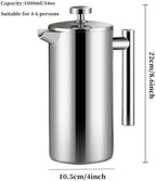 French Press Coffee Maker Silver Double Walled Coffee Press With 3 Filter Screen Stainless Steel French Press Precision Filtration For Coffee & Tea, Home, Travel(1000ml/34oz) - Image 6