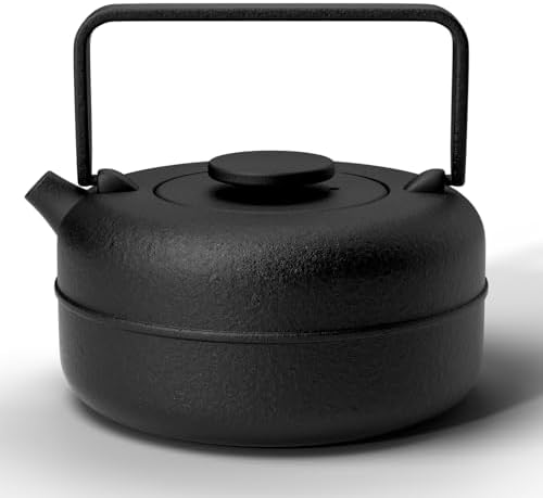 Toptier Teapot with Removable Infuser, Cast Iron Tea Kettle Stovetop Safe, Solid Geometry Cylinder Design Tea Pot Coated with Enameled Interior for 27 Ounce (800 ml), Black by toptier