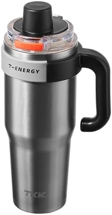 TKK 40 oz Insulated Tumblers with Handle and Straw, Stainless Steel Travel Mug with Ceramic Coating, Leak Proof Double Walled Iced Coffee Cup with Strainer for Hot & Cold Drinks, Steel by TKK