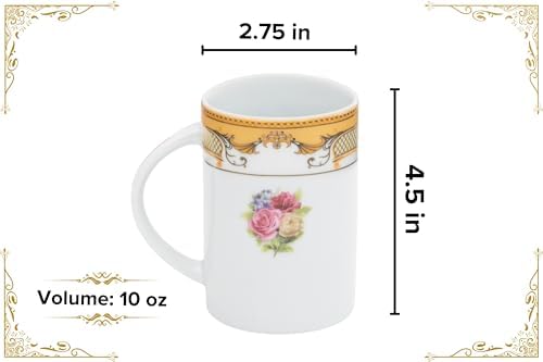 Porcelain Mug - White with Vintage Rose Design, 4 Piece Set - Image 2