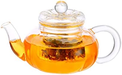 Glass Teapot 10oz with Vertical Stripes Clear Tea Kettle with Removable Glass Infuser 300ml Pumpkin Shape Tea Pot for Loose Leaf Teapot by Unknown